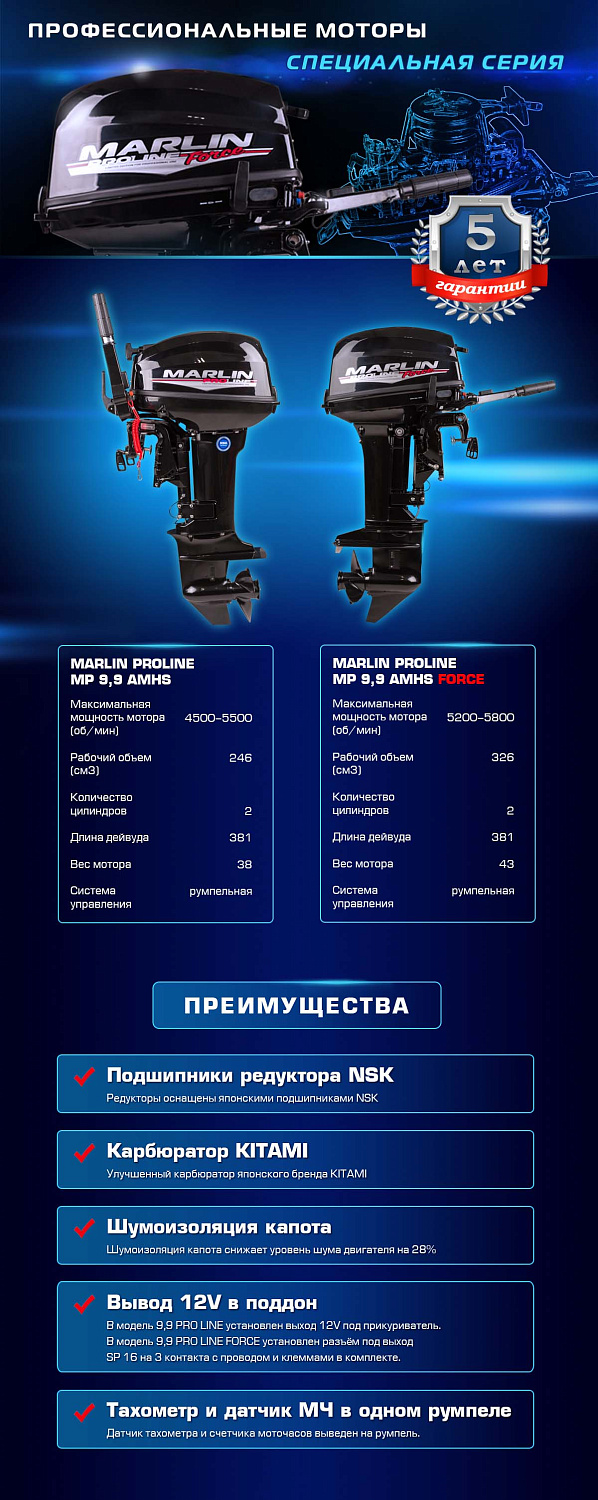 Лодочный мотор MARLIN PROLINE MP 9.9 (20) AMHS FORCE в Пензе